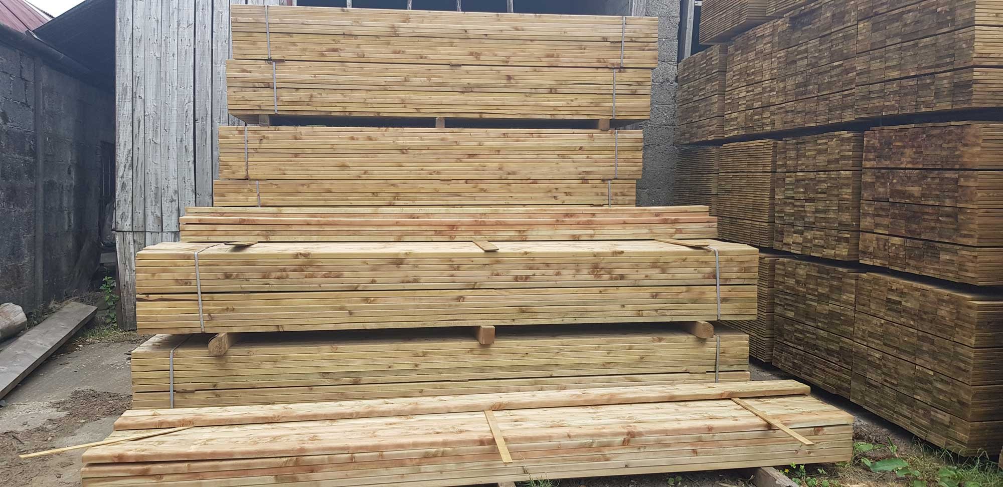 Stacks of treated timber